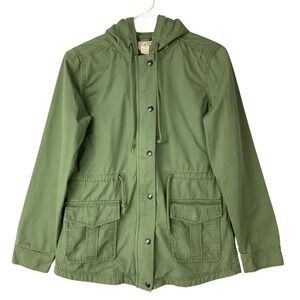 Levi's Olive Green Utility Jacket Small Snap Zip Hooded Long Sleeve Cargo Pocket